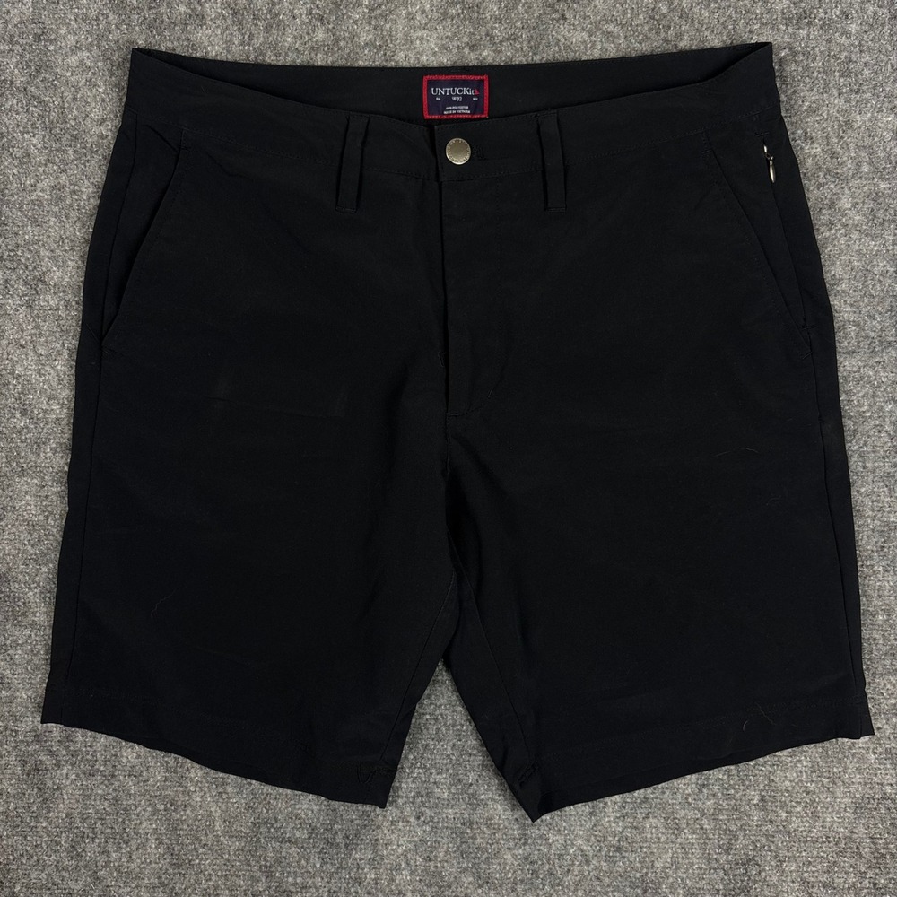 UNTUCKit Mens Performance Shorts Black W32 Quick Dry Active Casual Flat Front
